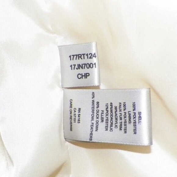 Women's M Reaction Kenneth Cole GIII Down Puffer Coat Satin Champagne Fur Hood - Picture 5 of 14